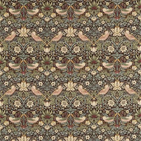 William Morris & Co Archive Prints Fabrics Strawberry Thief Fabric - Chocolate/Slate - DM6F220311 - Image 1
