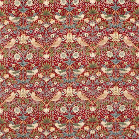 William Morris & Co Rouen Velvets Strawberry Thief Velvet Fabric - Crimson / Slate - DROF236933