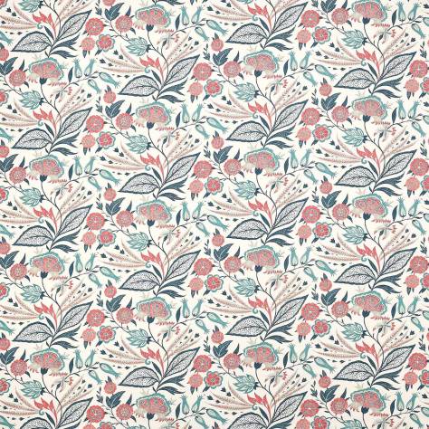 Jane Churchill Azara Fabrics Amber Fabric - Teal/Coral - J0070-01 - Image 1