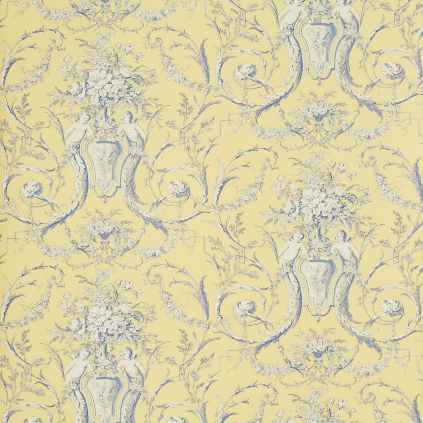 Cherubs Toile Wallpaper - Mimosa/Marine (DEGTCH103) - Sanderson Toile