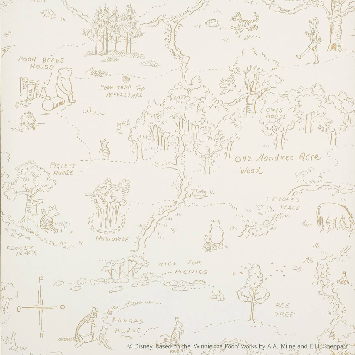 One Hundred Acre Wood Map Wallpaper - Beige (J129W-02) - Jane Churchill